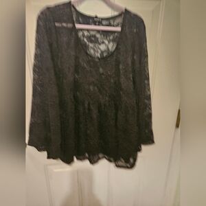 Torrid Black Lace Babydoll Top with Bell Sleeves